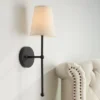 Possini Euro Design Elena Modern Wall Light Sconce Matte Black Metal Hardwire 6" Fixture Cream Linen Shade For Bedroom Reading Living Room House Home -Possini Euro Design GUEST e0ffda0a 8f45 4391 a058 8f59eec0ee46