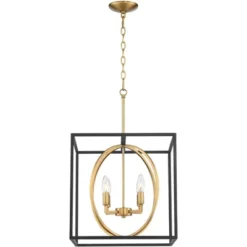 Possini Euro Design Black Warm Brass Cage Foyer Pendant Chandelier 16 1/2" Wide 4-Light Mid Century Modern For Dining Room House -Possini Euro Design GUEST e13bf3e3 0cc1 489d ac64 ca7937b8787d