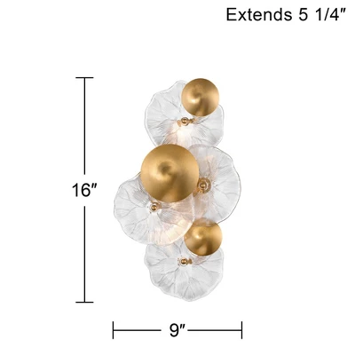 Possini Euro Design Filoli 16" High Modern 2 Light Wall Sconce Light Lamp Fixture Mount Set Of 2 Bathroom Bedroom Hardwired Gold Plated Glass Shade 5 Possini Euro Design Filoli 16" High Modern 2 Light Wall Sconce Light Lamp Fixture Mount Set Of 2 Bathroom Bedroom Hardwired Gold Plated Glass Shade - Image 3
