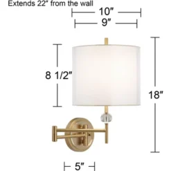 Possini Euro Design Kohle Modern Swing Arm Wall Lamp Polished Brass Plug-in Light Fixture White Inner Sheer Outer Drum Shade For Bedroom Bedside House -Possini Euro Design GUEST e19ade17 858d 4ea9 8f54 77ae9b5f6e51
