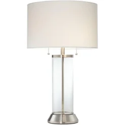 Possini Euro Design Fritz Modern Table Lamp 26 1/2" High Silver Clear Glass Column With USB And AC Power Outlet In Base Drum Shade For Bedroom Desk -Possini Euro Design GUEST e358d4f6 47ca 4dd5 be89 3b533979f57e 1