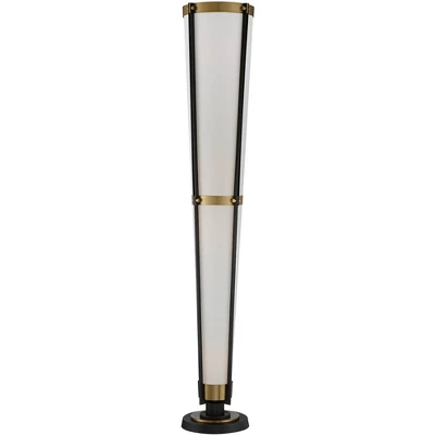 Possini Euro Design Vista Mid Century Modern Torchiere Floor Lamp With Riser 73 1/2" Tall Brass Gunmetal Gray Off White Linen Shade For Living Room 6 Possini Euro Design Vista Mid Century Modern Torchiere Floor Lamp With Riser 73 1/2" Tall Brass Gunmetal Gray Off White Linen Shade For Living Room - Image 4