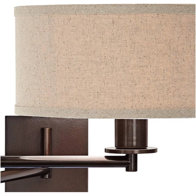 Possini Euro Design Radix Modern Swing Arm Wall Lamp Bronze With Cord Cover LED Reading Light Plug-in Light Fixture Oatmeal Shade For Bedroom Bedside 4 Possini Euro Design Radix Modern Swing Arm Wall Lamp Bronze With Cord Cover LED Reading Light Plug-in Light Fixture Oatmeal Shade For Bedroom Bedside - Image 2