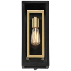 Possini Euro Design Double Box Industrial Outdoor Wall Light Fixture Matte Black Warm Brass 15 1/2" Clear Glass Post Exterior Barn Deck House Porch -Possini Euro Design GUEST e4a0c20e 4dd9 4511 9c7b 143169238078