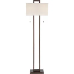 Possini Euro Design Modern Floor Lamp Double Tier 62" Tall Bronze Oat Meal Linen Rectangular Shade For Living Room Reading Bedroom Office -Possini Euro Design GUEST e588538d 127d 46e2 b43e 3883498c4b82