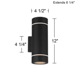 Possini Euro Design Wynnsboro 12" High Modern Outdoor Wall Light Fixture Mount Porch House Exterior Outside Up And Down LED Bulb Black Aluminum -Possini Euro Design GUEST e754cf01 719b 412c 8e70 4ff7782fc7a1