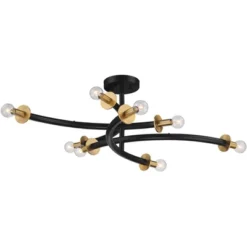Possini Euro Design Alturus Modern Ceiling Light Semi Flush Mount Fixture 34" Wide Gloss Black Warm Brass 8-Light For Bedroom Living Room Hallway Home -Possini Euro Design GUEST e7adb42b 9c92 4bab 9341 7644bd724a54