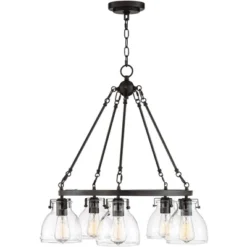 Possini Euro Design Bellis Bronze Wagon Wheel Pendant Chandelier 25" Wide Modern Clear Glass 5-Light Fixture For Dining Room House Kitchen Island Home -Possini Euro Design GUEST e7bbb215 b714 48ed 95f2 82d1e0902641