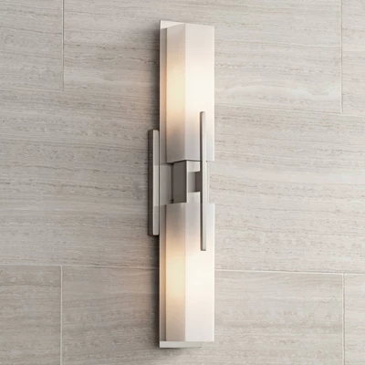 Possini Euro Design Midtown Modern Wall Light Brushed Nickel 23 1/2" 2-Light Fixture White Glass Shade For Bedroom Bathroom Vanity Reading Living Room 10 Possini Euro Design Midtown Modern Wall Light Brushed Nickel 23 1/2" 2-Light Fixture White Glass Shade For Bedroom Bathroom Vanity Reading Living Room - Image 8