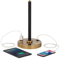 Possini Euro Design Carlyle Modern Mid Century Desk Lamp 30 1/2" Tall Gold With USB And AC Power Outlet In Base Double Drum Shades For Living Room -Possini Euro Design GUEST e9a786dd 1b21 43a4 bd87 0148cad99c9f