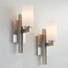 Possini Euro Design Ludlow Modern Wall Light Sconces Set Of 2 Brushed Nickel Hardwire 4 1/2" Fixture White Glass For Bedroom Bathroom Vanity Reading -Possini Euro Design GUEST ea1cc3d5 ccfc 4d1c 923b 36892f70c376