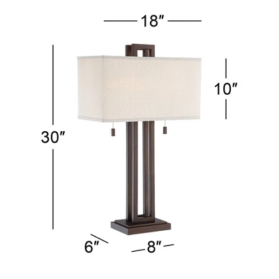 Possini Euro Design Gossard Modern Industrial Table Lamp 30" Tall Bronze With USB Charging Port White Rectangular Shade For Bedroom Living Room Office 10 Possini Euro Design Gossard Modern Industrial Table Lamp 30" Tall Bronze With USB Charging Port White Rectangular Shade For Bedroom Living Room Office - Image 8