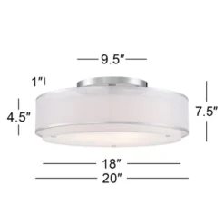 Possini Euro Design Modern Ceiling Lighting Semi Flush Mount Fixture 20" Wide Chrome 3-Light Sheer Outer Off White Inner Drum Shade For Bedroom House -Possini Euro Design GUEST ed0184b8 dcd7 4ae2 9ef4 45a9237cdc91