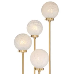 Possini Euro Design Candide Mid Century Modern Floor Lamp With Riser 74" Tall Warm Gold Metal 4 Light LED Glass Globe Shade For Living Room Reading