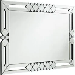 Possini Euro Design Clafia Rectangular Vanity Wall Mirror Modern Beveled Edge Clear Diamond Mirrored Frame 26" Wide For Bathroom Bedroom Living Room -Possini Euro Design GUEST ed8e753b f925 4666 b61e 58d2b737aaa5
