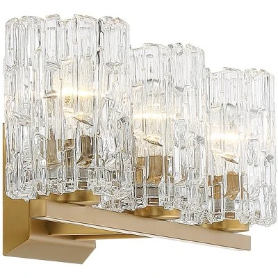 Possini Euro Design Icelight Modern Wall Light Warm Brass Hardwire 25" 3-Light Fixture Textured Ice Glass For Bedroom Bathroom Vanity Living Room 7 Possini Euro Design Icelight Modern Wall Light Warm Brass Hardwire 25" 3-Light Fixture Textured Ice Glass For Bedroom Bathroom Vanity Living Room - Image 5