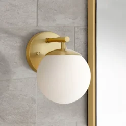 Possini Euro Design Meridian Modern Wall Light Sconces Set Of 2 Gold Hardwire 6" Fixture Frosted White Glass For Bedroom Bathroom -Possini Euro Design GUEST ed9dd542 c744 447a 878a 3fb5f3c2e62c