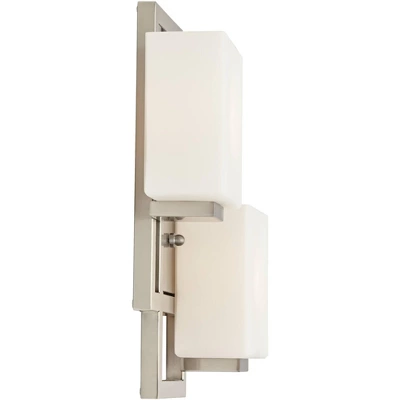 Possini Euro Design Modern Wall Light Sconce Brushed Nickel Hardwired 15 1/2" 2-Light Fixture Square Opal Glass Bedroom Bathroom 8 Possini Euro Design Modern Wall Light Sconce Brushed Nickel Hardwired 15 1/2" 2-Light Fixture Square Opal Glass Bedroom Bathroom - Image 6