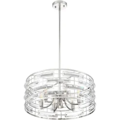 Possini Euro Design Smart Polished Nickel Chandelier 20" Wide Modern Drum Clear Crystal 6-Light Fixture For Dining Room House Foyer Kitchen Island -Possini Euro Design GUEST eea2daa1 4b4d 429b a960 e11c0fbab734