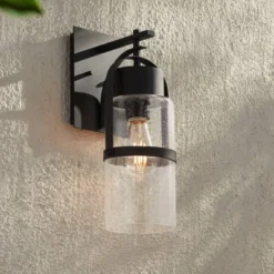 Possini Euro Design Caramela 16" High Modern Outdoor Wall Light Fixture Mount Porch House Exterior Outside Weatherproof Black Metal Clear Glass Shade -Possini Euro Design GUEST f18b3f38 d090 4c19 b696 fe5167512a86