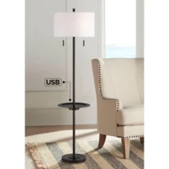 Possini Euro Design Valet Modern 66 1/2" Tall Standing Floor Lamp Tray Table USB Port Pull Chain Bronze Metal Living Room Charging Bedroom House