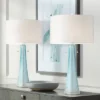 Possini Euro Design Modern Table Lamps 28.5" Tall Set Of 2 Light Sky Blue Fluted Glass White Drum Shade For Living Room Bedroom Office Family -Possini Euro Design GUEST f1d8e3e9 3889 4fd1 928e d84912daa224