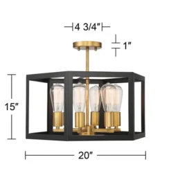 Possini Euro Design Beni Industrial Modern Farmhouse Ceiling Light Semi Flush Mount Fixture 20" Wide Antique Bronze Gold 6-Light For Bedroom Kitchen -Possini Euro Design GUEST f2a3a383 5b8a 4c13 bc86 92ca1f31f72c