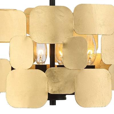 Possini Euro Design Stella Black Pendant Chandelier 15" Wide Modern Gold Leaf Drum Shade 4-Light Fixture For Dining Room House Foyer Kitchen Island 3 Possini Euro Design Stella Black Pendant Chandelier 15" Wide Modern Gold Leaf Drum Shade 4-Light Fixture For Dining Room House Foyer Kitchen Island - Image 2