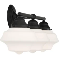Possini Euro Design Astrid Modern Wall Light Black Metal Hardwire 27 1/4" 3-Light Fixture Opal White Glass Shade For Bedroom Bathroom Living Room -Possini Euro Design GUEST f38cec3d 7d85 41c9 86d6 59f05b008701
