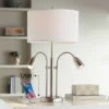 Possini Euro Design Wagner Modern Table Lamp 29 3/4" Tall Brushed Nickel With USB Charging Port And LED Gooseneck Lights White Shade For Living Room -Possini Euro Design GUEST f3e898d5 a88e 4e3a b4b5 7e0aeb8614ce