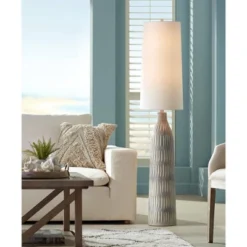 Possini Euro Design Scribe Modern Coastal 66 1/2" Tall Standing Floor Lamp Organic Foot Switch Gray Faux Wood Finish Living Room Bedroom House Reading