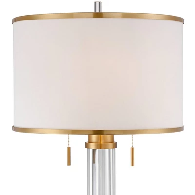 Possini Euro Design Cadence Modern Floor Lamp Standing 62" Tall Crystal Glass Column Satin Brass Linen Drum Shade For Living Room Bedroom Office House 5 Possini Euro Design Cadence Modern Floor Lamp Standing 62" Tall Crystal Glass Column Satin Brass Linen Drum Shade For Living Room Bedroom Office House - Image 3