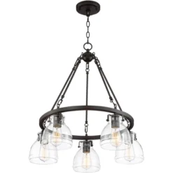 Possini Euro Design Bellis Bronze Wagon Wheel Pendant Chandelier 25" Wide Modern Clear Glass 5-Light Fixture For Dining Room House Kitchen Island Home -Possini Euro Design GUEST f57f1f0b 5fd6 4d76 8765 b8e25ce9ca30