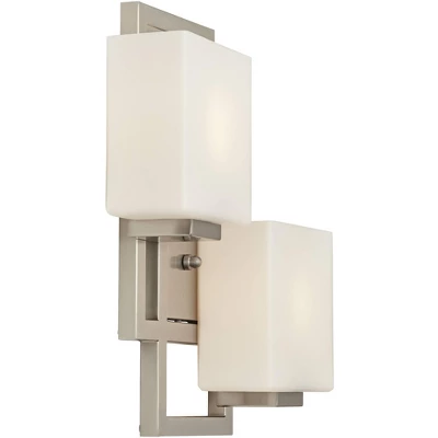 Possini Euro Design Modern Wall Light Sconce Brushed Nickel Hardwired 15 1/2" 2-Light Fixture Square Opal Glass Bedroom Bathroom 7 Possini Euro Design Modern Wall Light Sconce Brushed Nickel Hardwired 15 1/2" 2-Light Fixture Square Opal Glass Bedroom Bathroom - Image 5
