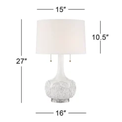 Possini Euro Design Natalia Modern Country Cottage Table Lamp 27" Tall White Ceramic Glaze Textured Floral Drum Shade For Bedroom Living Room Bedside -Possini Euro Design GUEST f74b0968 2381 4959 a6e1 dd2c98dfa83a