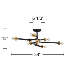 Possini Euro Design Alturus Modern Ceiling Light Semi Flush Mount Fixture 34" Wide Gloss Black Warm Brass 8-Light For Bedroom Living Room Hallway Home -Possini Euro Design GUEST f909c07d b22a 4613 8b5b 9514fe3b4f0a