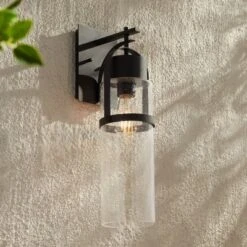 Possini Euro Design Caramela 20" High Modern Outdoor Wall Light Fixture Mount Porch House Exterior Outside Weatherproof Black Metal Clear Glass Shade -Possini Euro Design GUEST f9a196f5 f21c 435a 94b2 3141e2a9145b