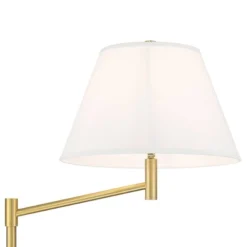 Possini Euro Design Modern Arc Floor Lamp Standing 62 1/2" Tall Warm Gold Offset Arm White Linen Drum Shade For Living Room Reading Family Bedroom -Possini Euro Design GUEST fad4a282 ba52 40b7 883f a5b21a9f0706