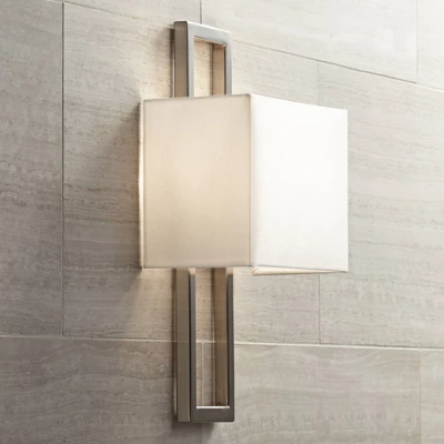 Possini Euro Design Modern Wall Light Sconce Brushed Nickel Hardwired 15 1/2" High Fixture Faux Silk For Bedroom Bathroom Hallway 6 Possini Euro Design Modern Wall Light Sconce Brushed Nickel Hardwired 15 1/2" High Fixture Faux Silk For Bedroom Bathroom Hallway - Image 4
