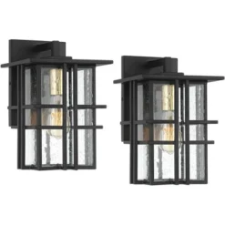 Possini Euro Design Arley Modern Industrial Outdoor Wall Light Fixtures Set Of 2 Black 12" Seedy Glass For Post Exterior Barn Deck House -Possini Euro Design GUEST fc35167d 2796 4082 b3a2 2855c75ec5a9