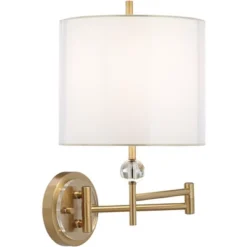 Possini Euro Design Kohle Modern Swing Arm Wall Lamp Polished Brass Plug-in Light Fixture White Inner Sheer Outer Drum Shade For Bedroom Bedside House -Possini Euro Design GUEST fd1db9fd 4afe 427b 90a9 67ee351de793