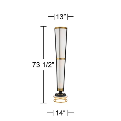 Possini Euro Design Vista Mid Century Modern Torchiere Floor Lamp With Riser 73 1/2" Tall Brass Gunmetal Gray Off White Linen Shade For Living Room 7 Possini Euro Design Vista Mid Century Modern Torchiere Floor Lamp With Riser 73 1/2" Tall Brass Gunmetal Gray Off White Linen Shade For Living Room - Image 5