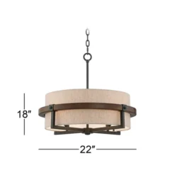 Possini Euro Design Bronze Wood Finish Pendant Chandelier 22" Wide Rustic Farmhouse Tan Fabric Drum 4-Light Fixture For Dining Room House -Possini Euro Design GUEST fef36d3b d0fc 4db1 9dc9 ffe5d26747fe