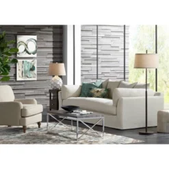 Possini Euro Design Nayla Modern Floor Lamp 62 1/2" Tall Bronze Metal Off White Fabric Tapered Drum Shade For Living Room Bedroom Office House Home -Possini Euro Design GUEST ffd25a4f a7ba 4a02 a4d9 7f06db03c19a